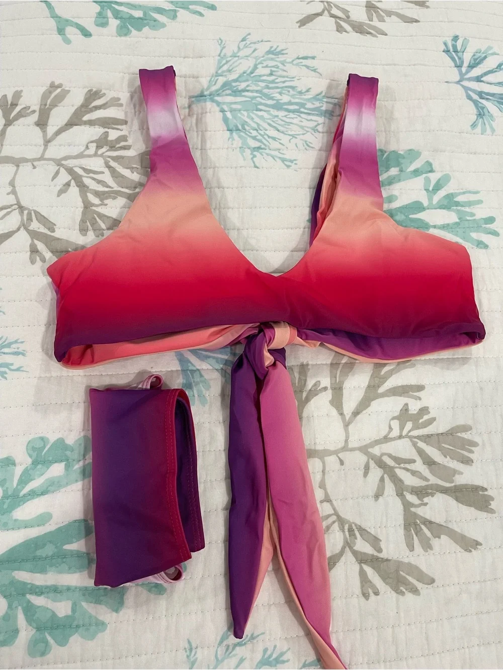 Gradient Pink Purple Tie-Front Bikini Set
